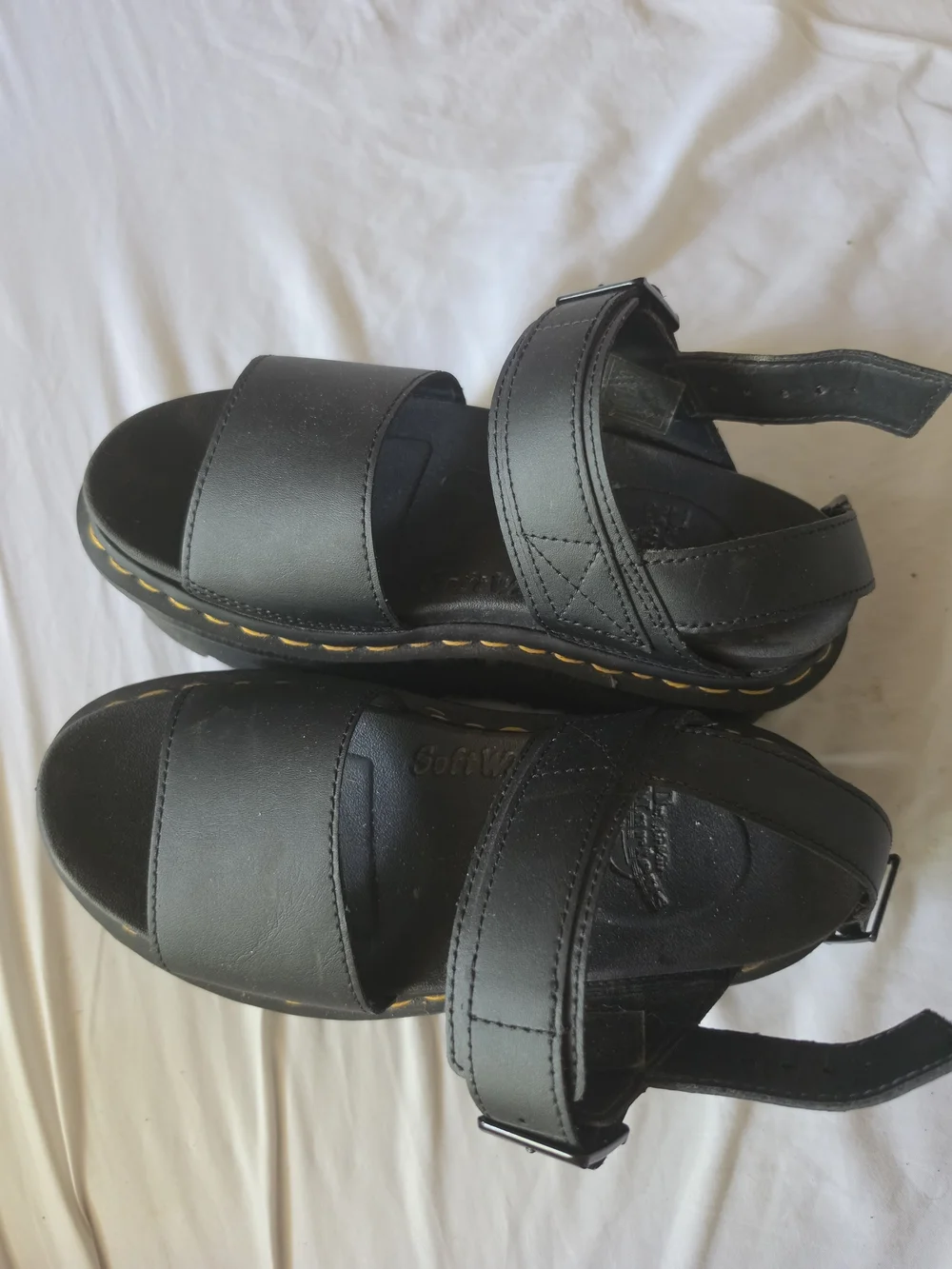 Doc Martins Black Platform Sandals with Yellow Stitching